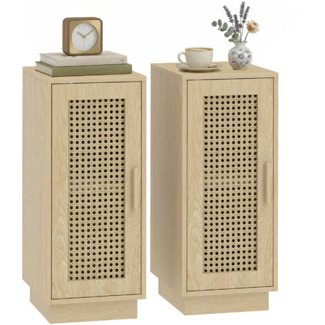 Lot de 2 tables de chevet  Table de Nuit  Table d'appoint MDF, résine tressée Bois naturel 30x25x60 cm
