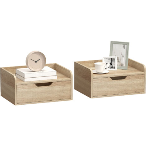 Lot de 2 tables de chevet  Table de Nuit  Table d'appoint Panneau de particules Bois naturel 40x30x19.5 cm