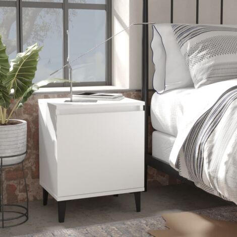 Lot de 2 Tables de chevet Tables d'Appoint Industriel - Tables de Nuit Commodes avec pieds en métal Blanc 40x30x50 cm -BV96306