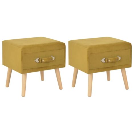 Lot de 2 Tables de chevet， Tables d'appoint pour Salon Chambre，Table de nuit Moutarde 40x35x40 cm Velours JDOT909
