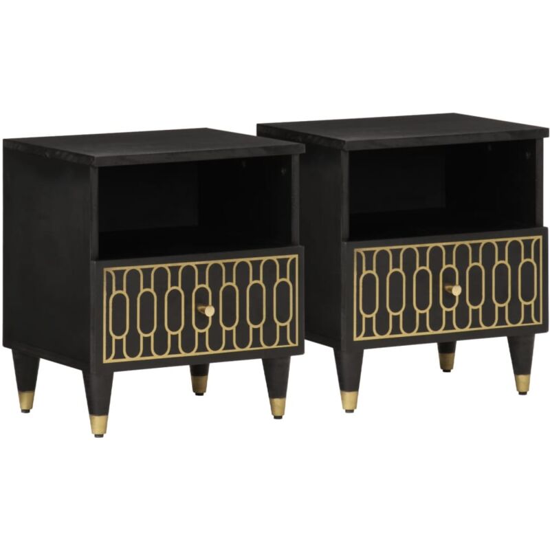 Lot de 2 Tables de chevet, Tables d'appoint, Tables de nuit 40x33x46 cm Bois de manguier solide FR829009 design in