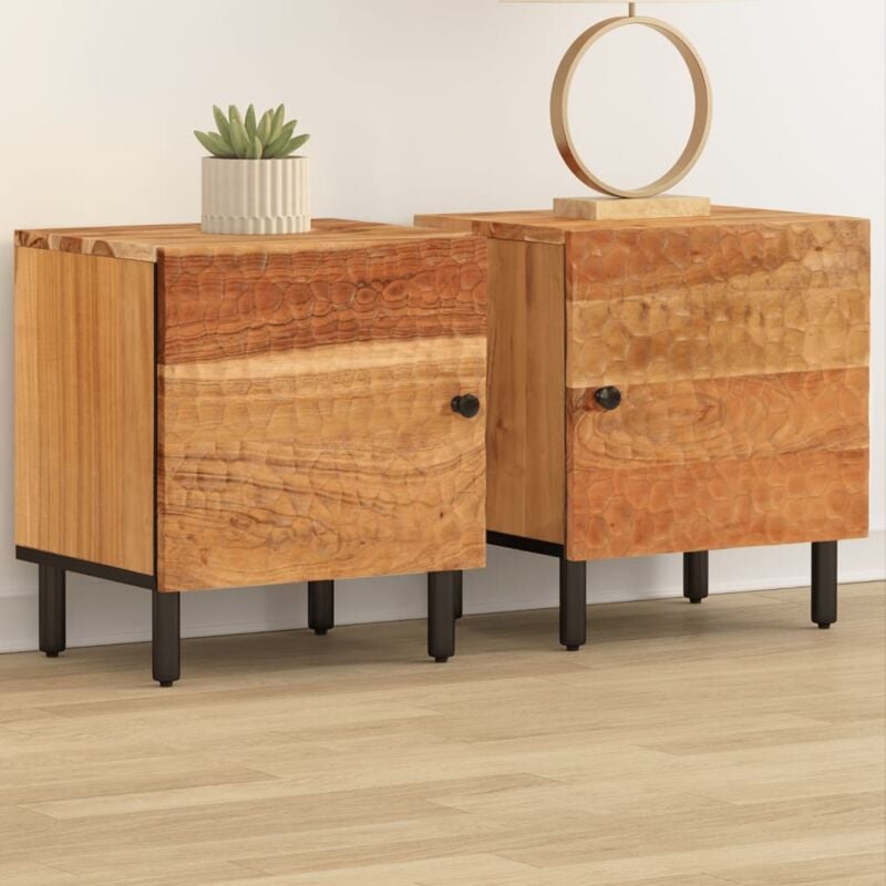 Lot de 2 Tables de chevet, Tables d'appoint, Tables de nuit 40x33x46 cm Bois d'acacia massif FR281329 design in