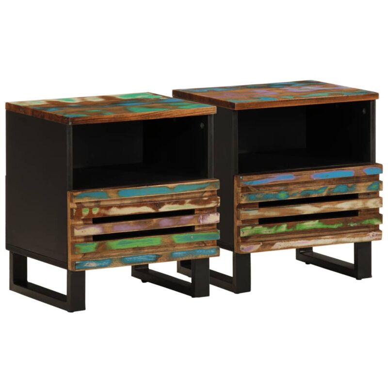 Lot de 2 Tables de chevet, Tables d'appoint, Tables de nuit 40x34x46 cm bois massif de récupération FR367836 design in