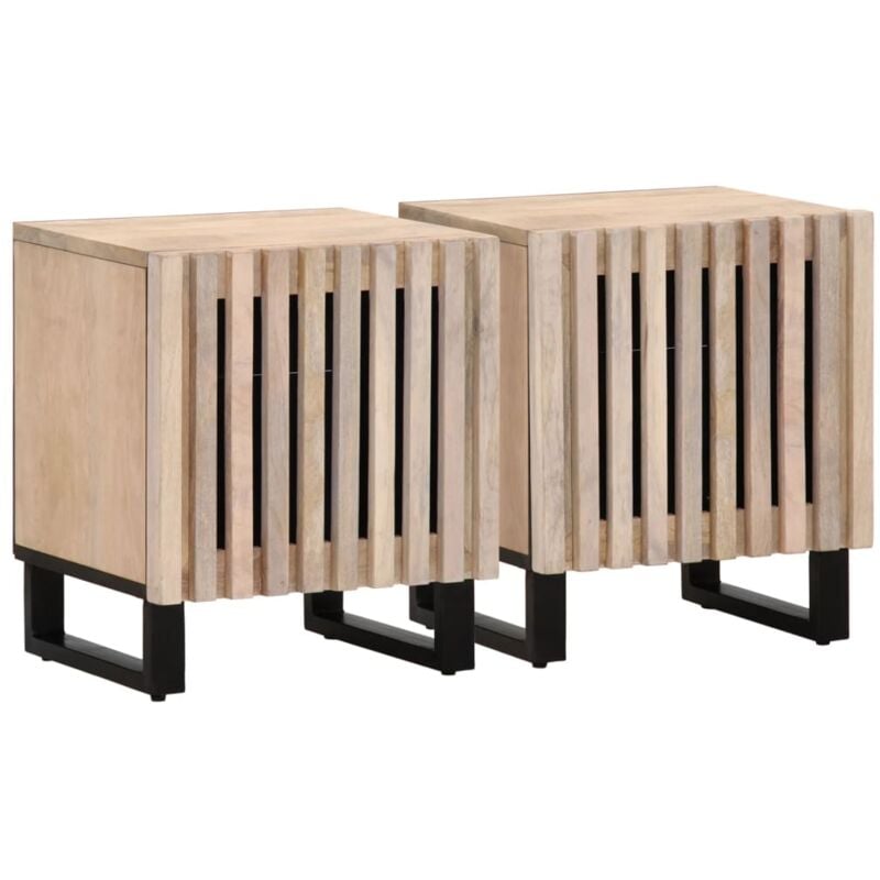 Lot de 2 Tables de chevet, Tables d'appoint, Tables de nuit 40x34x46 cm bois manguier massif blanchi FR219960 design in