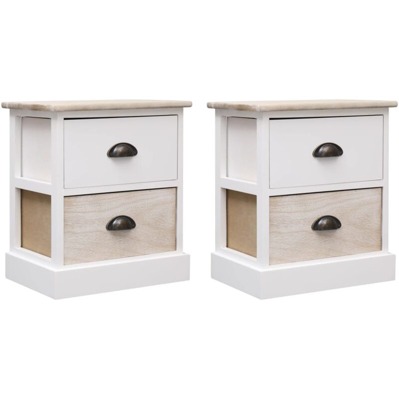 Lot de 2 Tables de chevet, Tables d'appoint, Tables de nuit Blanc et naturel 38x28x45 cm Paulownia design in