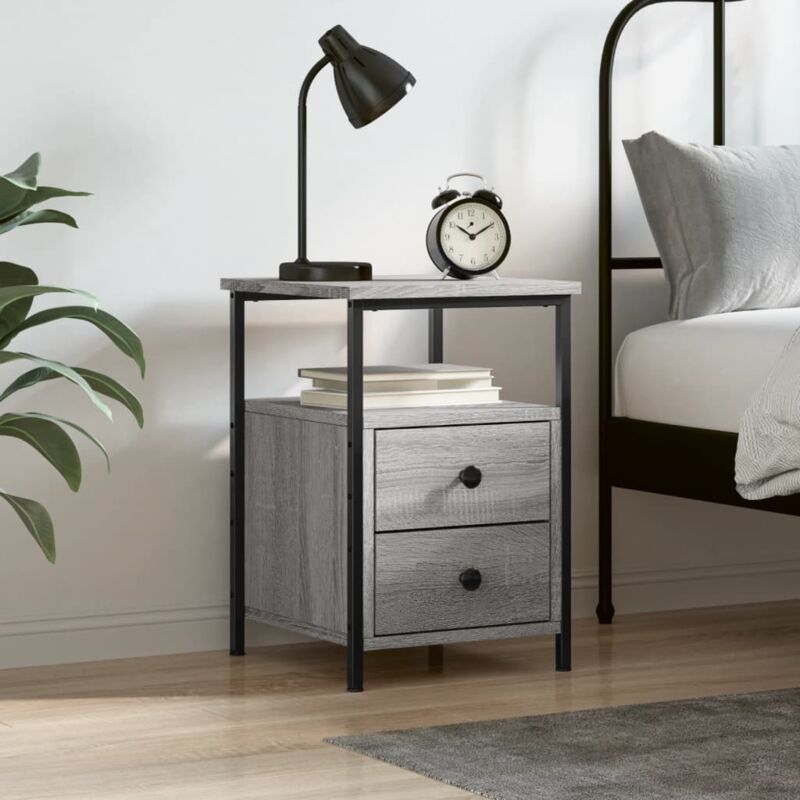 Table de chevet, Table d'appoint, Table de nuit sonoma gris 34x35,5x50 cm bois d'ingénierie FR896495 DESIGN IN
