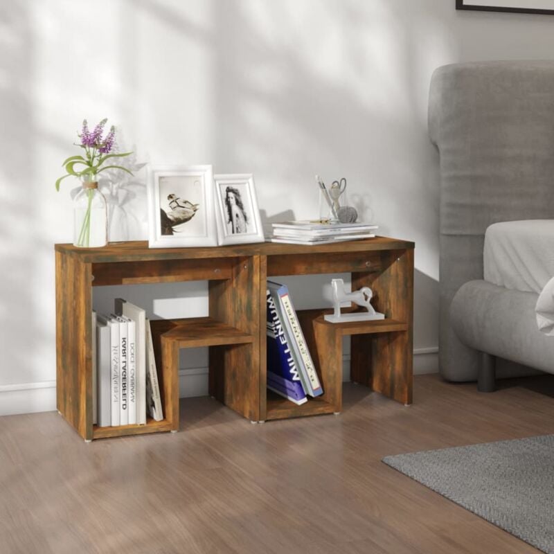 Lot de 2 Tables de chevet Tables d'appoint Tables de nuit Chêne fumé 40x30x40 cm Bois d'ingénierie 91190