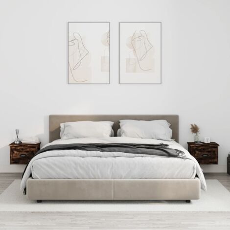 Lot de 2 Tables de chevet, Tables d'appoint, Tables de nuit murales chêne fumé 41,5x36x28 cm FR476069 DESIGN IN
