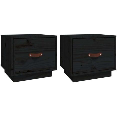 Lot de 2 Tables de chevet Tables d'appoint  Tables de nuit Noir 40x34x35 cm Bois de pin massif 51093