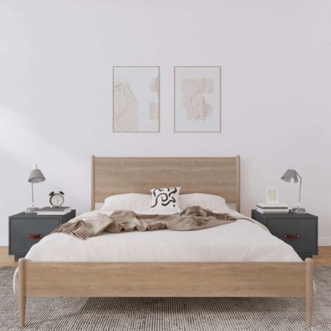 Lot de 2 Tables de chevet  Tables de nuit Gris 40x34x35 cm Bois de pin massif VGT75088