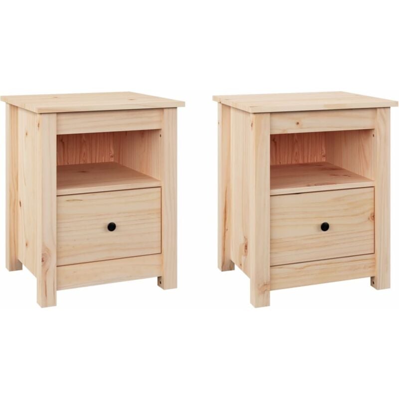 Lot de 2 Tables de Chevet, Tables de nuit, pour Chambre Salon Couloir, 40x35x49 cm Bois de pin massif OIB3945E - Brun