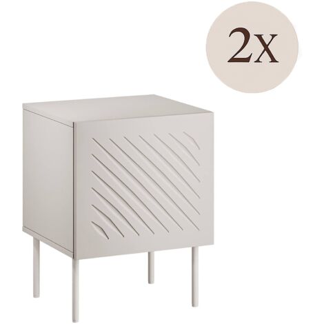 Lot de 2 tables de chevet Viano, Commode basse avec tiroir et compartiment intérieur, Finition lisse avec détails géométriques, 45x42 h59 cm, Beige