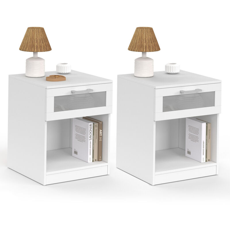 Lot de 2 tables de chevet vito 1 tiroir avec niche effet givré bois blanc