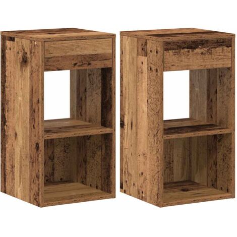 Lot de 2 Tables de chevet,Cabinet de chevet,Table de nuit avec tiroir vieux bois 35x34x66,5 cm CFW195360