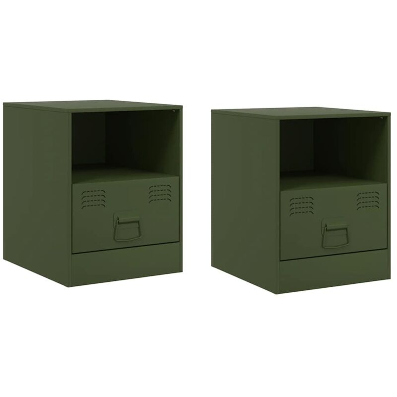 Lot de 2 Tables de chevet，Cabinet de chevet，Table de nuit vert olive 34,5x39x44 cm acier CFW619229