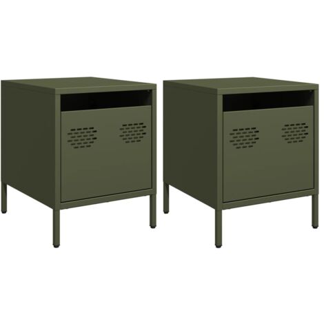 Lot de 2 Tables de chevet,Cabinet de chevet,Table de nuit vert olive 35x39x43,5 cm acier CFW615562