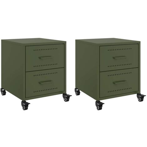 Lot de 2 Tables de chevet,Cabinet de chevet,Table de nuit vert olive 36x39x43,5 cm acier CFW173766