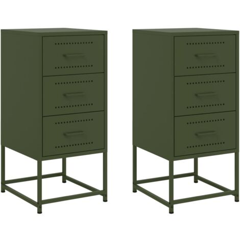 Lot de 2 Tables de chevet,Cabinet de chevet,Table de nuit vert olive 36x39x78 cm acier CFW875574