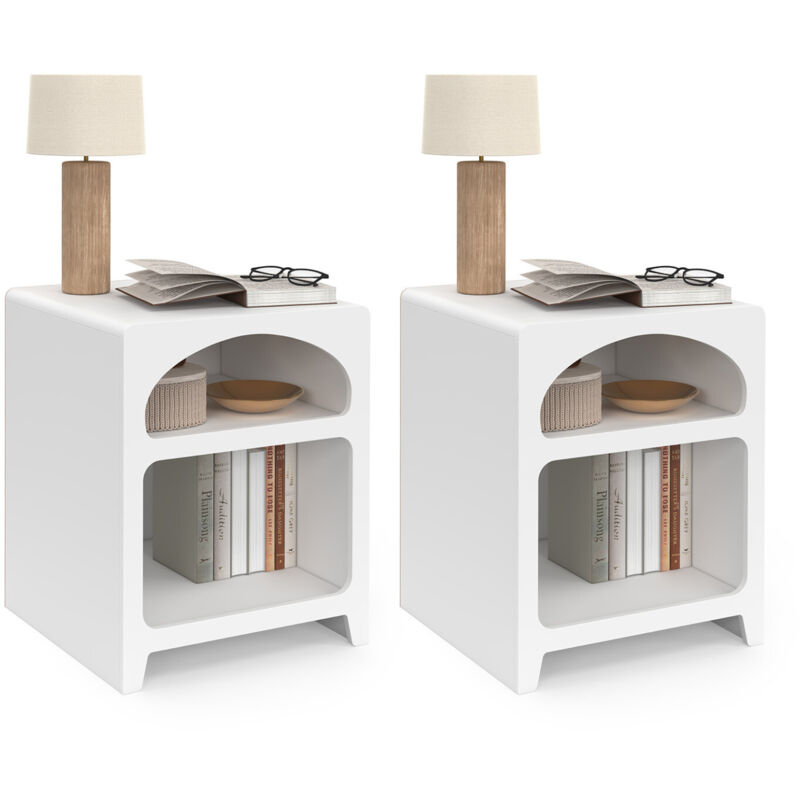 Lot de 2 tables de chevets organiques ALESIA bois blanc 2 niches