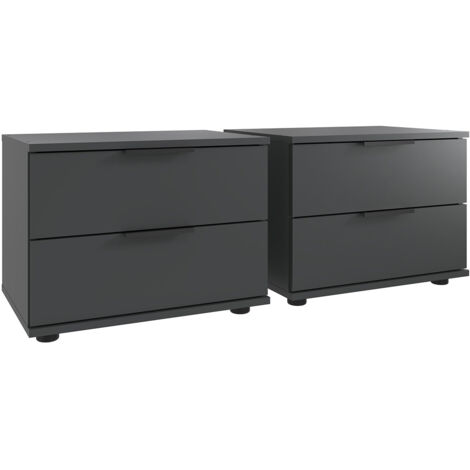 Lot de 2 tables de chevets, table de nuits avec 2 tiroirs coloris graphite, noir - Longueur 104 x Hauteur 40 x Profondeur 38 cm