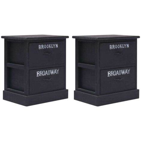 Lot de 2 Tables de chevet，Tables d'appoint Noir - 38x28x45 cm Bois de Paulownia, Tables de nuit JFH2944