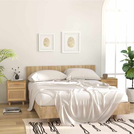 Lot de 2 Tables de chevet，Tables d'appoint，Table de nuit pour Salon Chambre Marron Bois pin massif et rotin naturel XZZ505991