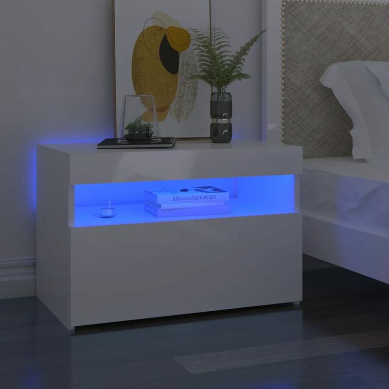 Inlife Tables de chevet à led 2pcs Blanc brillant 60x35x40cm Aggloméré - Blanc