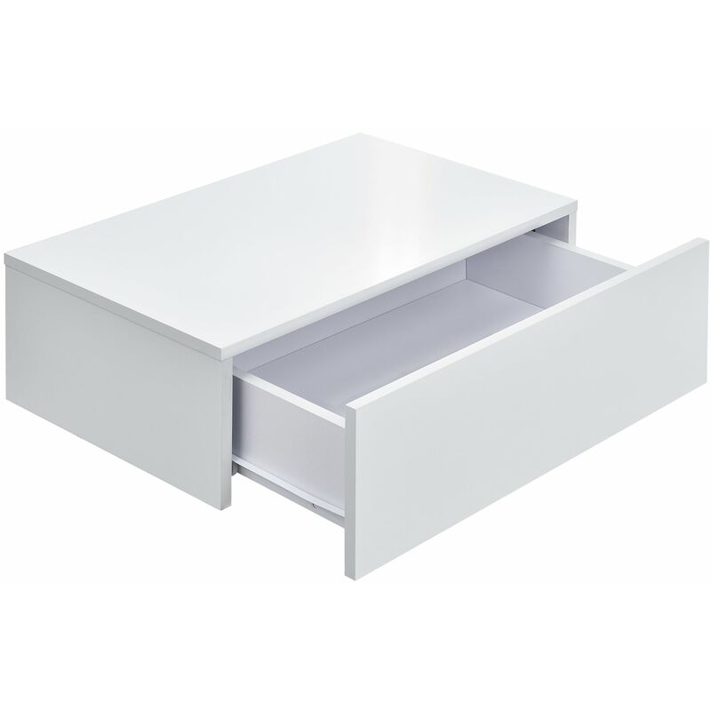 Lot de 2 tables de nuits chevet étagères murales pour chambre à coucher avec 2 tiroirs 46 cm blanc laqué - Blanc