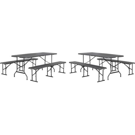 Lot de 2 tables de réception pliantes acier 2 bancs Fiesta 180cm gris foncé