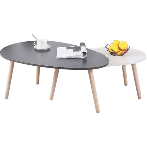 Lot de 2 Tables elliptique de Café avec 3 pieds,98*60*40 &88*48*34cm