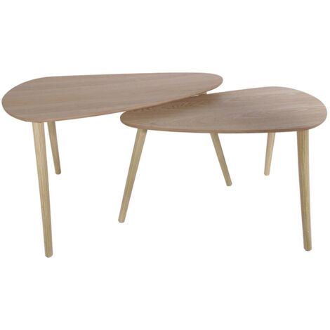 Set de 2 tables gigognes en forme de galet - L 80 x l 40 x H 50 cm - Beige - Livraison gratuite