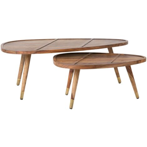 Lot de 2 tables gigognes 110x60x40 cm en bois massif naturel - BALTIC