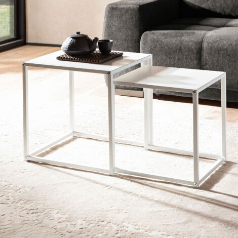Lot de 2 tables gigognes 35 et 40 cm en acier blanc