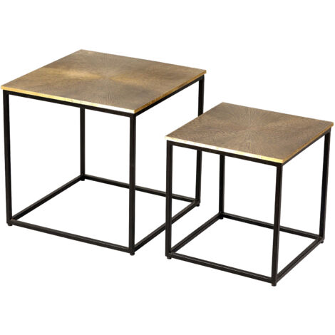 Lot de 2 tables gigognes 50 et 40 cm en manguier et métal noir