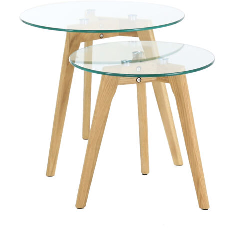 Lot de 2 tables gigognes 50 et 40 cm en verre et bois
