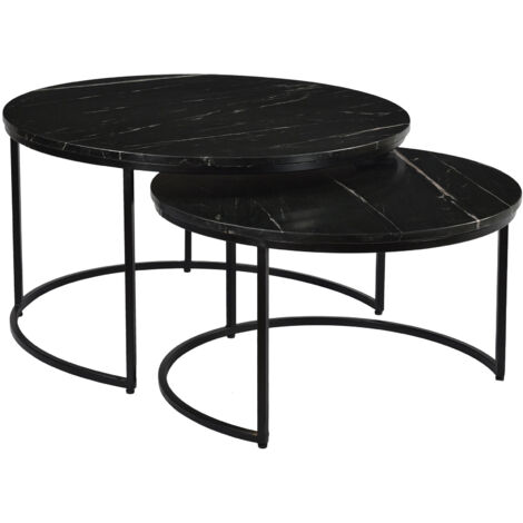 Lot de 2 tables gigognes 75 et 63 cm en marbre et métal noir