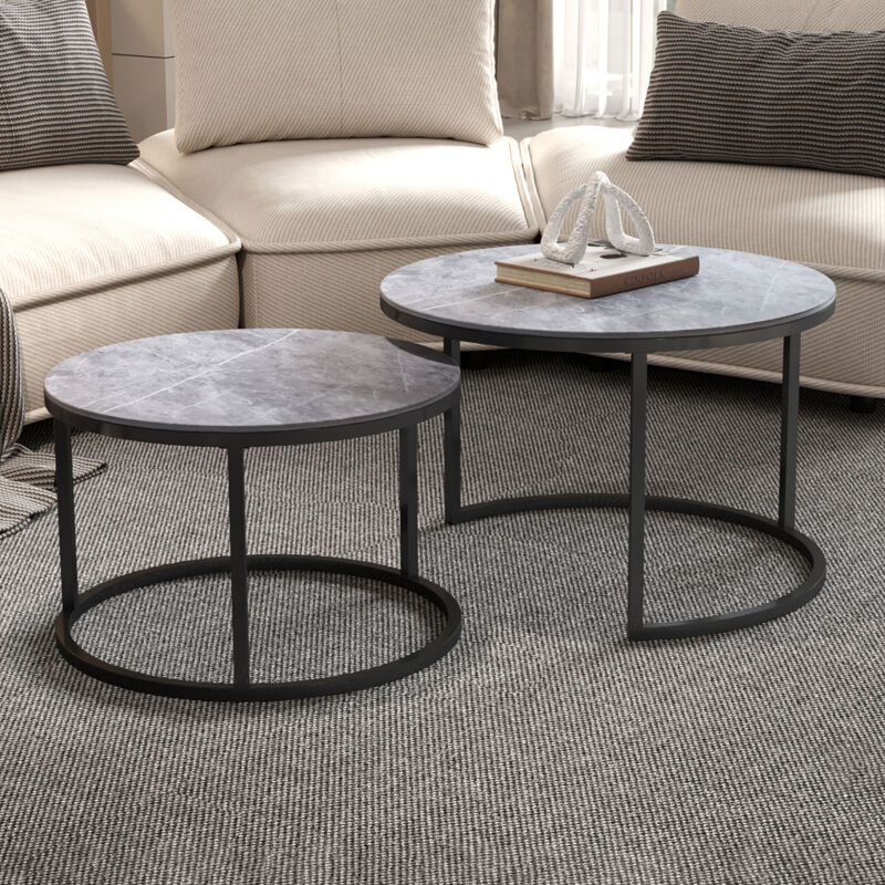 M&s - Lot de 2 tables gigognes 80 et 60 cm en verre effet pierre grise
