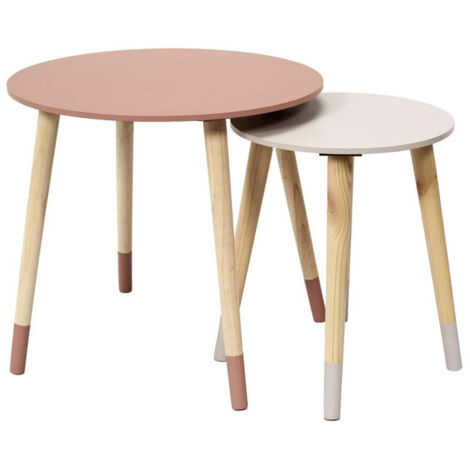 Lot de 2 Tables Gigognes "Bicolore" 48cm Rose