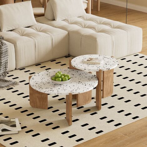 Lot de 2 tables gigognes - en MDF - texture mouchetée - Naturel
