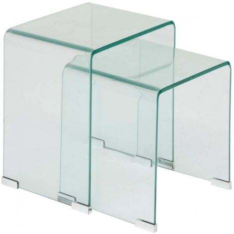 Lot de 2 tables gigognes en verre trempé transparent - Longueur 51 x Profondeur 30 x Hauteur 47 cm