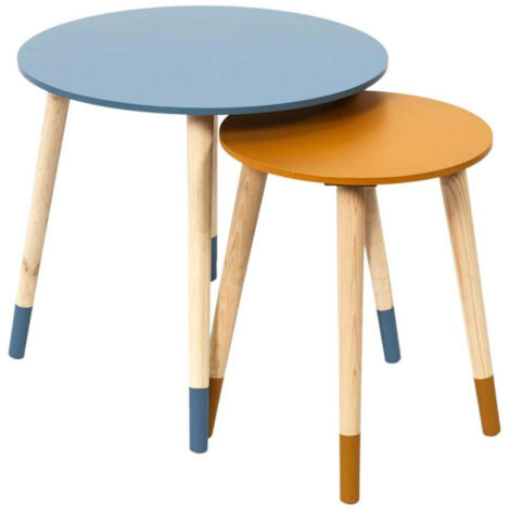 Lot de 2 Tables Gigognes "Relief Bicolore" 48cm Bleu & Jaune