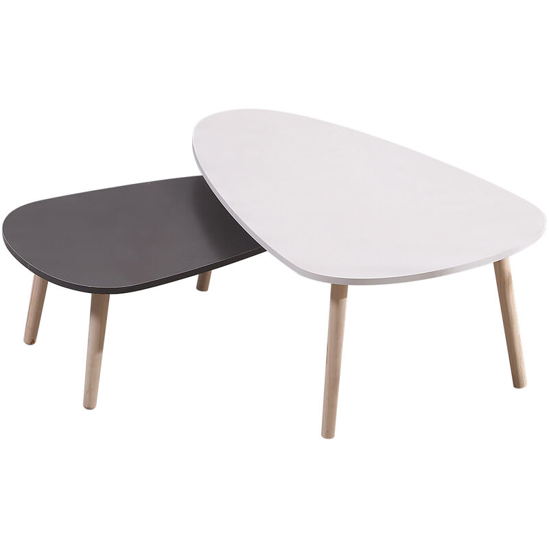 lot de 2 tables gigognes scandinaves - table basse salon scandinave grande (98*60*40cm) petite (88*48*34cm) blanc+gris