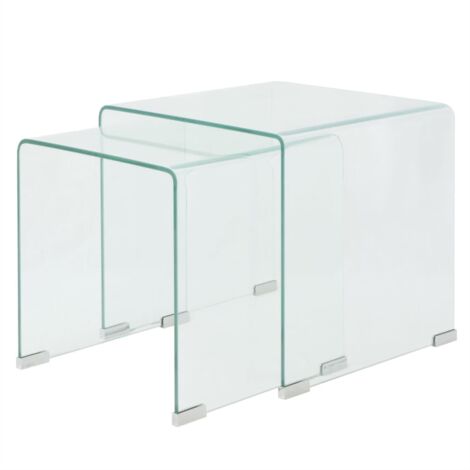 Lot de 2 Tables gigognes Tables basses | Tables d'appoint Verre trempé Transparent 34747 - Transparent