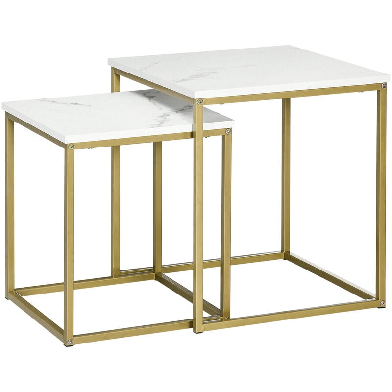 Lot de 2 tables gigognes volos aspect marbre et doré