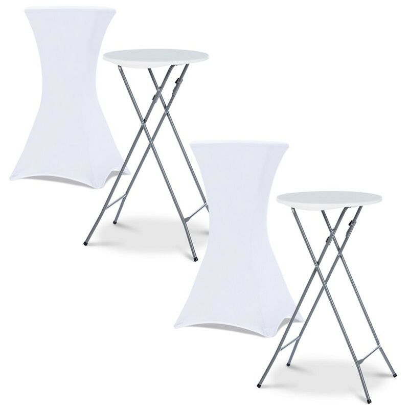 Lot de 2 tables hautes pliantes 105 cm et 2 housses blanches - Multicolore