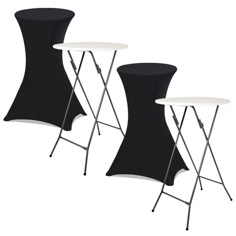 Lot de 2 tables hautes pliantes Idmarket 105 cm - Noir - Avec 2 housses noires - Noir