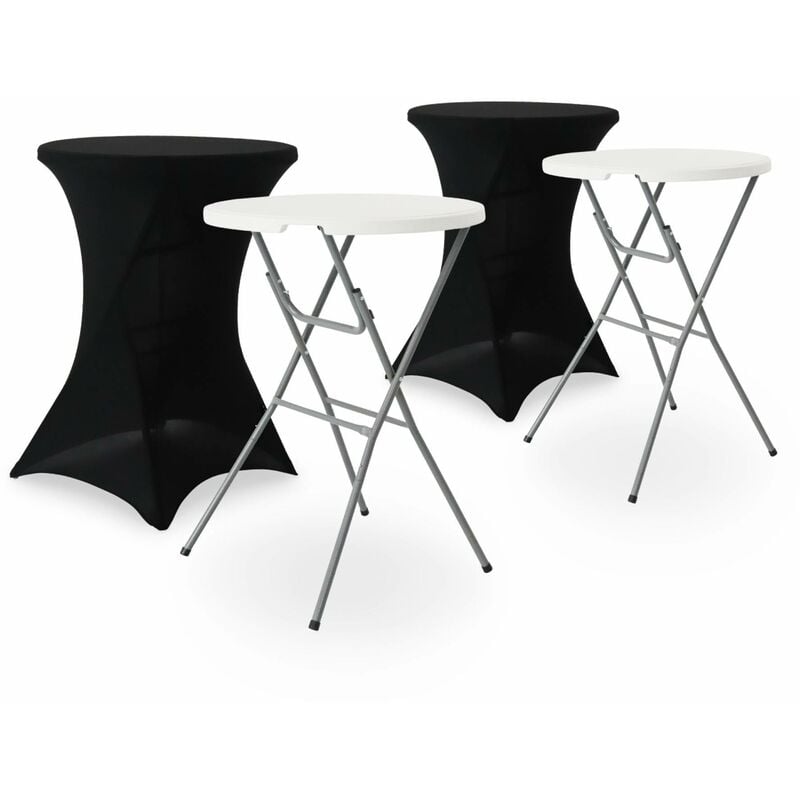 Lot de 2 tables hautes de réception – gala – Mange debout. pliables. Ø80cm x 110cm + 2 housses en polyester. noires