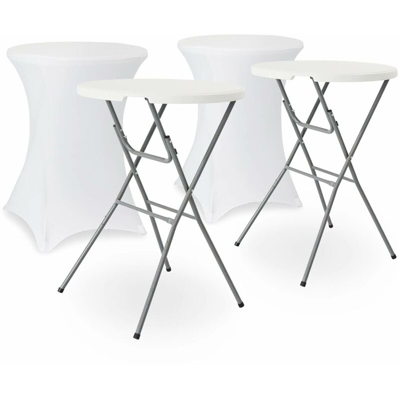 Sweeek - Lot de 2 tables hautes de réception – gala – Mange debout. pliables. Ø80cm x 110cm + 2 housses en polyester. blanches