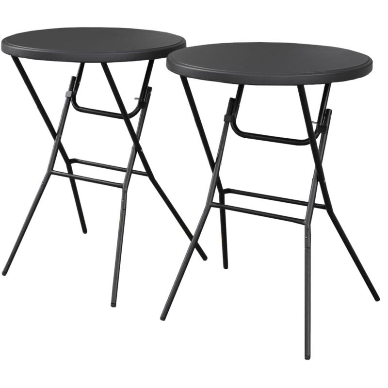 Lot de 2 tables hautes de réception – GALA – Mange debout. pliables. Ø80cm x 110cm. gris foncé