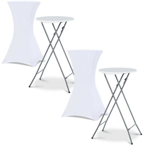 Lot de 2 tables hautes pliantes 105 CM et 2 housses blanches - Multicolore